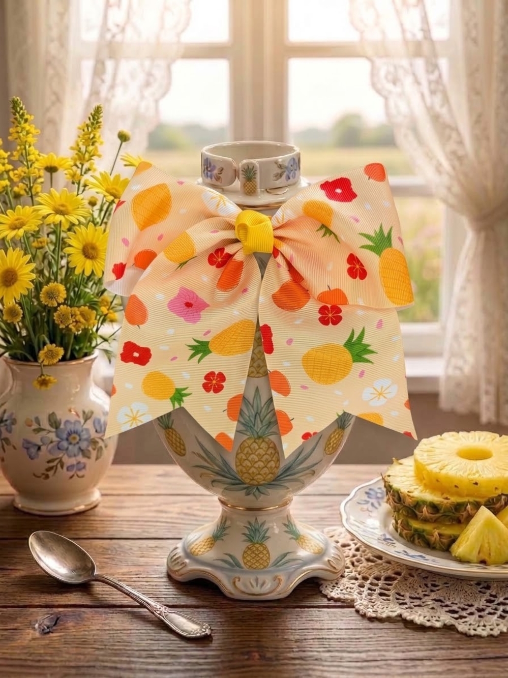 Large Pastel Yellow Pineapple Theme Hairbow